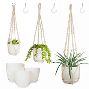 Hanger per piante in macramé con vasi e ciotole, 3-set di vasi per piante da appendere, supporti per piante con ganci, 34", 26", 20