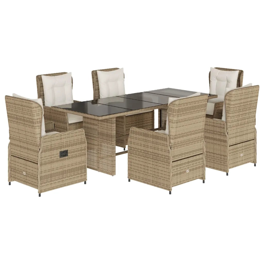 Set da Pranzo da Giardino 7 pz con Cuscini Beige in Polyrattan 3262791