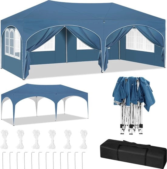 Tenda Opportuna con 6 Pareti - Resistente alle Intemperie e Impermeabile - Pergola Duplice - 600x300 Cm - Blu