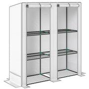 Serra da Giardino  144x48x142-152 cm con 2 Porte Avvolgibili 3 Ripiani e Tasche Laterali in PE Bianco e Grigio