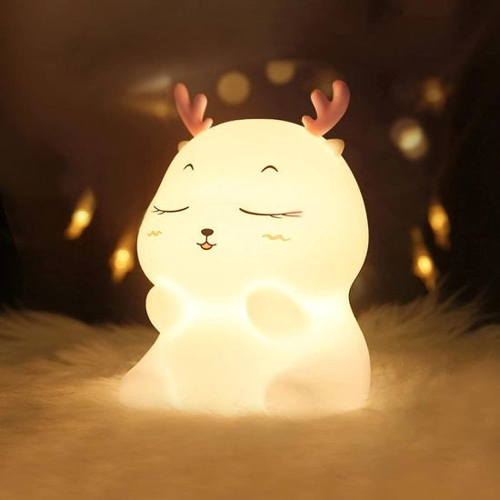 Lampada da notte caricafacoltà per bambini, lampada da notte per neonati, lampada da notte con 7 colori LED per bambine, lampada da letto con touch silicona per bambini e adulti, decorazione per camera per neonati (cerbiatto).