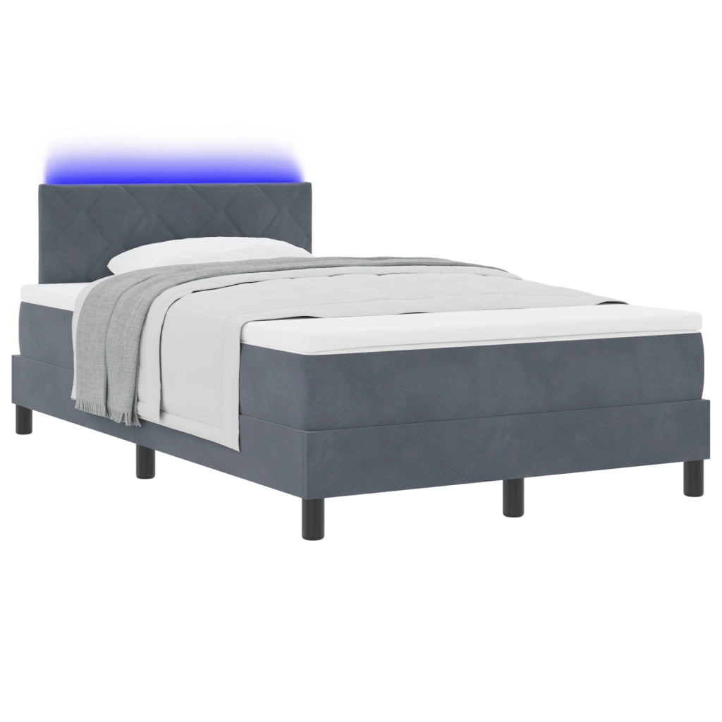 letto Box Spring  con materasso e LED grigio scuro 120x200 cm in velluto
