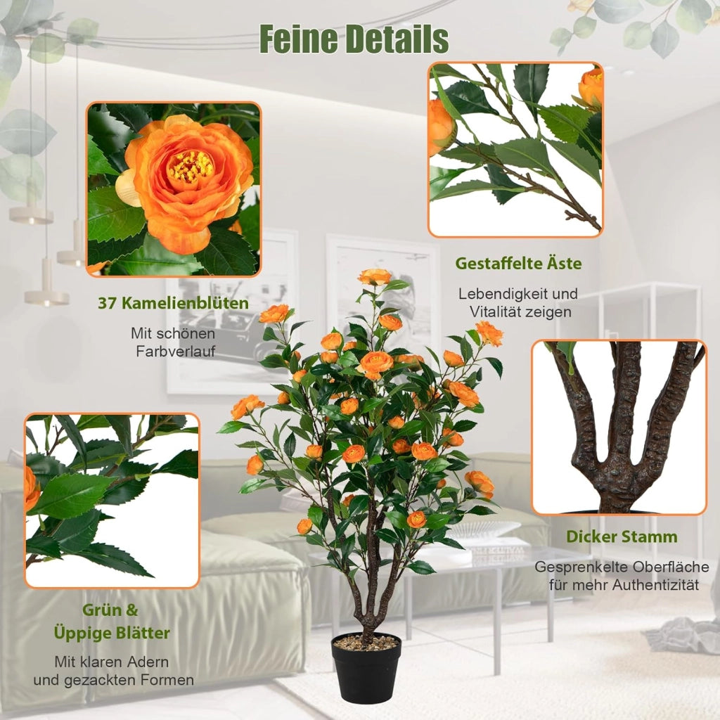 Pianta artificiale, camelia, 102 cm, piante da appartamento con 37 fiori, piante artificiali in vaso, piante decorative per interni ed esterni