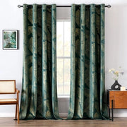 Gordini in velluto con disegno a foglia dorata | Verde scuro | 175 cm alto | Opaco | Per salone e camera da letto | Molto morbidi
