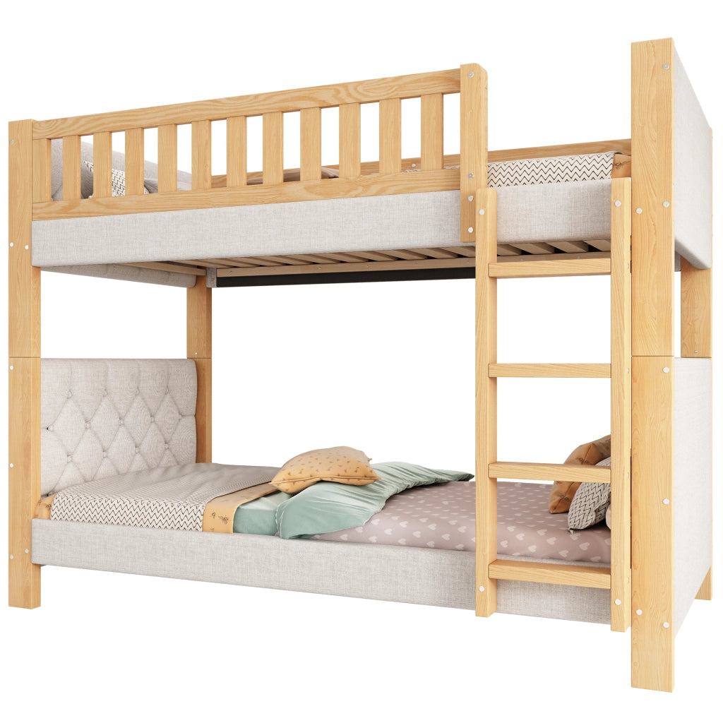 OKWISH Letto a Castello 90×200 cm, Letto Singolo con Scala Dritta 4 Gradini, Sponde e Bordo Antiurto, senza Materasso, Grigio