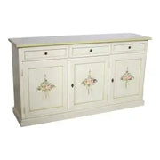 Credenza madia buffet in legno Shabby chic 3 ante mod Martini bianca anticata decorata a mano filo verde