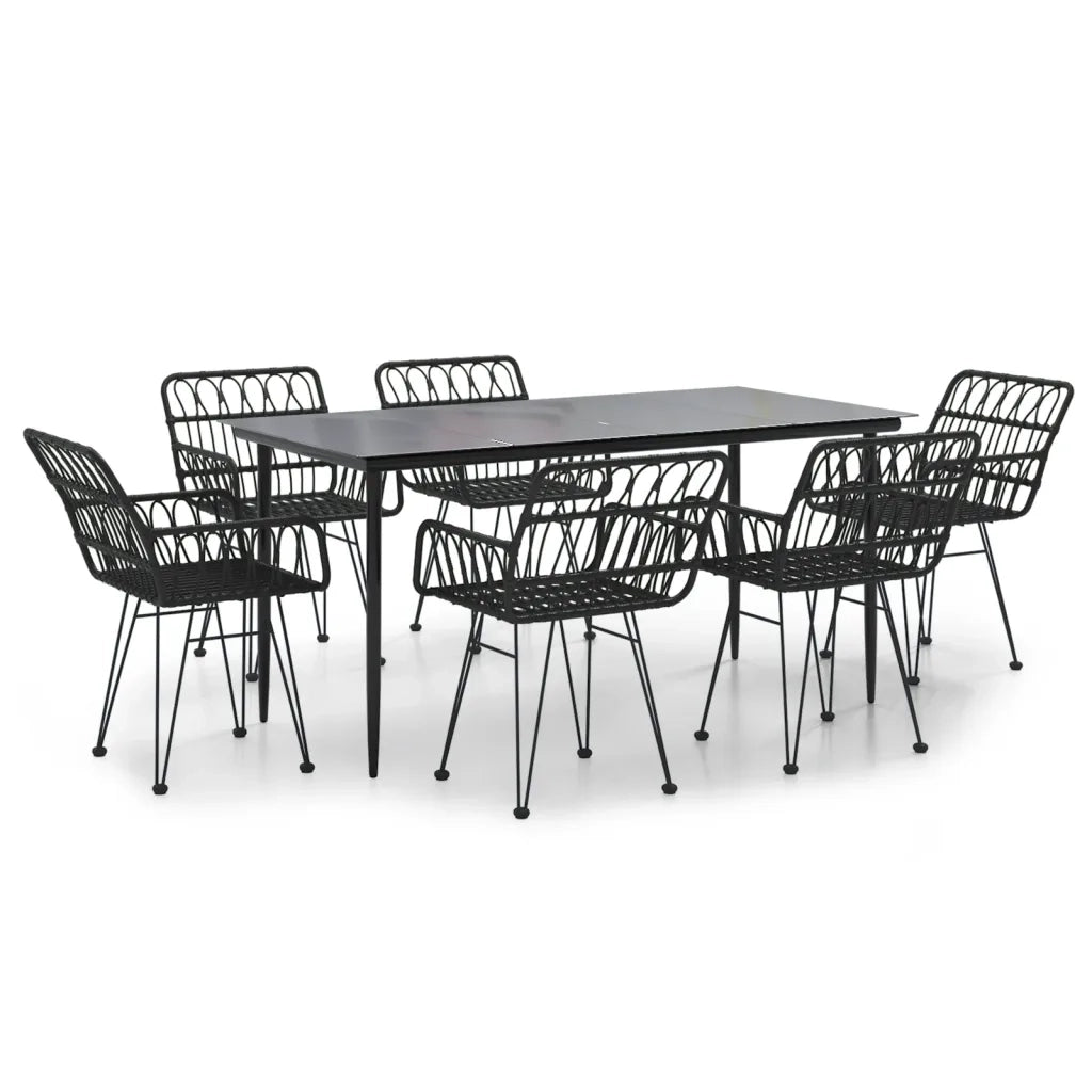 Set da Pranzo da Giardino 7 pz Nero in Polyrattan cod mxl 35450