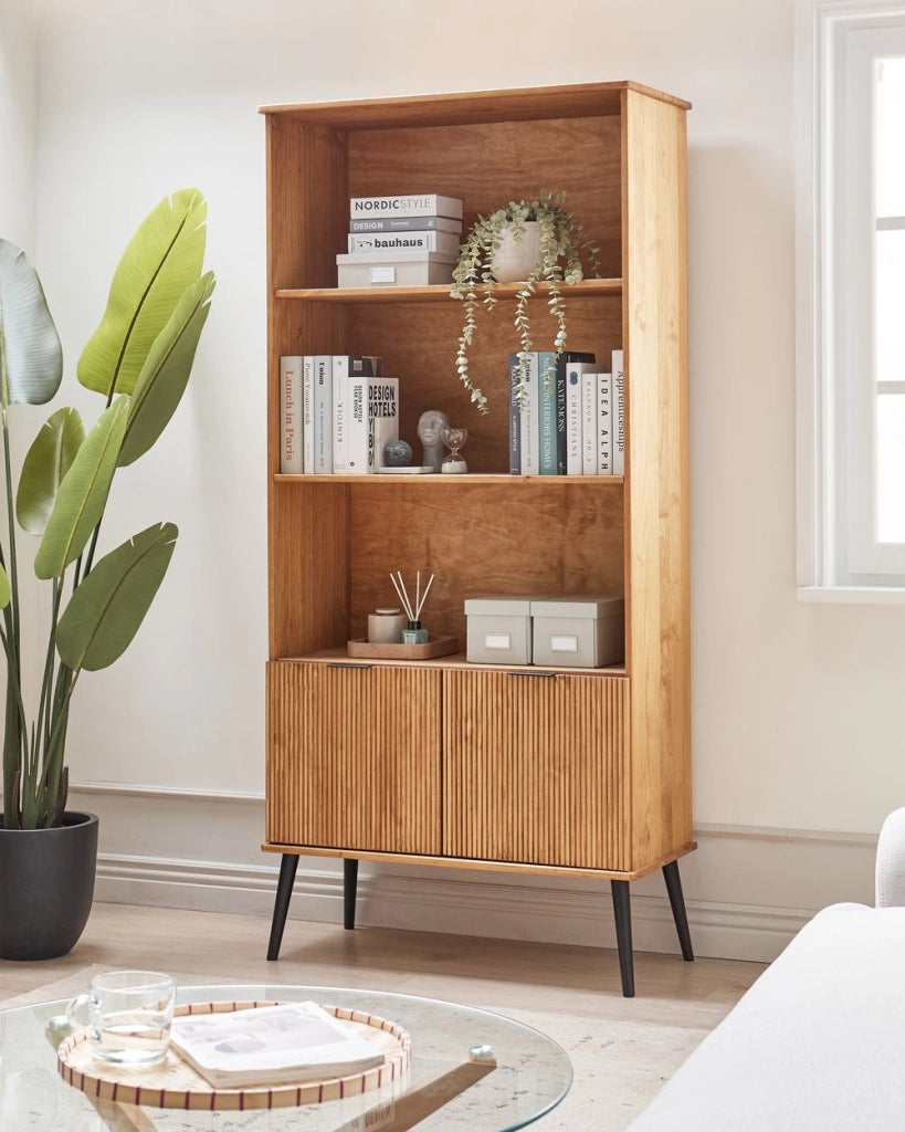Libreria a scaffale in legno chiaro a 2 ante stile Rustico