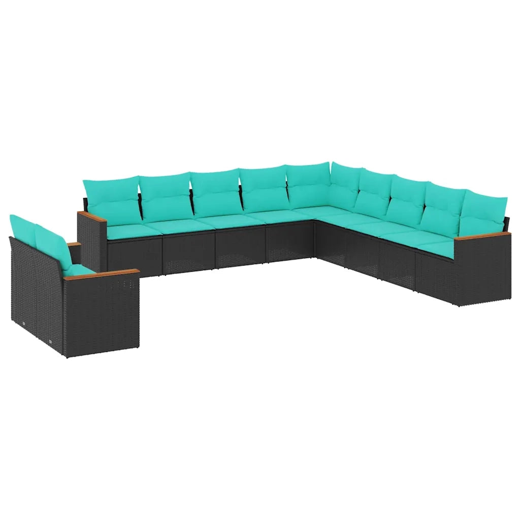 Set Divani da Giardino 11 pz con Cuscini Nero in Polyrattan 3226127