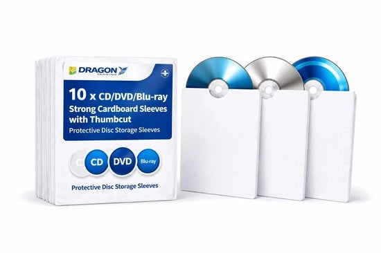 Set di 10 Copertine per CD/DVD in Cartone - Protezione contro Polvere/Rughe/Radiazioni UV - Qualità Elevata - 130mm x 130mm - Copertina per CD