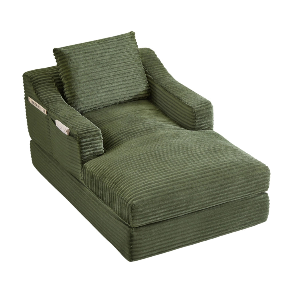 POLTRONA in velluto a coste verde 32x32x112 cm convertibile in piccolo letto