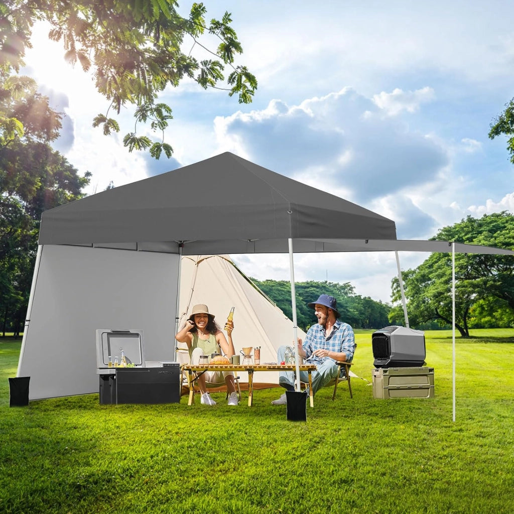 Gazebo Pieghevole 430 x 280 cm, Gazebo da Esterno con Pareti Laterali Convertibili in Tenda da Sole, 8 Picchetti, 4 Corde Antivento, Tendone Impermeabile per Feste (Grigio)