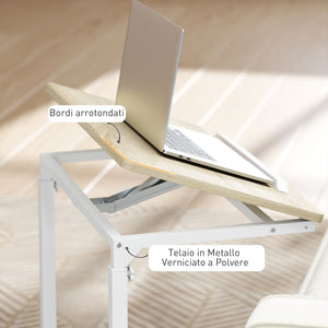 Tavolino da Lavoro Regolabile 55x36x62,5-82,5 cm con Piano Inclinabile in Legno e Metallo Bianco e Rovere