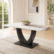 TAVOLO DA PRANZO 140x75,5 cm Effetto Marmo Bianco/Nero in MDF e Metallo