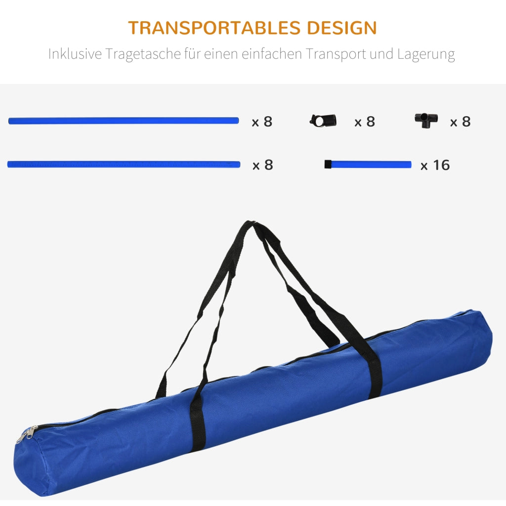 Giochi da arrampicata set agility per cani con 4 ostacoli 2 aste slalom e 4 aste a terra in plastica blu