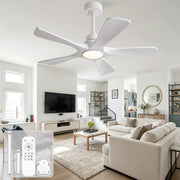 Ventilatore da soffitto bianco puro 42 pollici, 5 pale legno massello rinforzate, motore DC reversibile silenzioso, design moderno classico