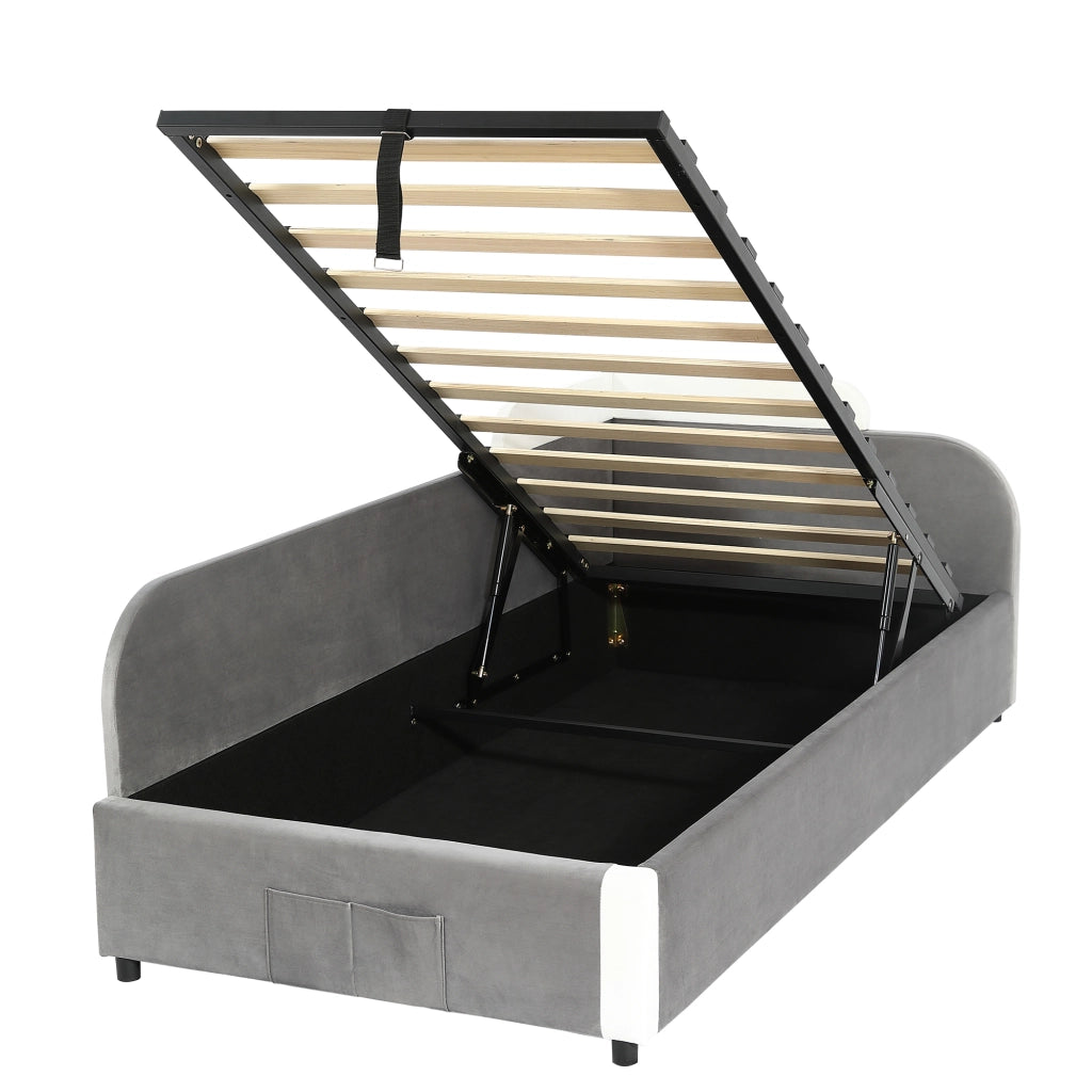 Letto Contenitore per Bambini 90 x 200 cm; Letto Singolo - Sponda Imbottita e Tasca