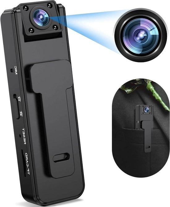 Camera mini di sorveglianza con clip - senza connessione internet - registrazione video e audio 1080p HD - visione notturna con regolazione del sensore a 180°
