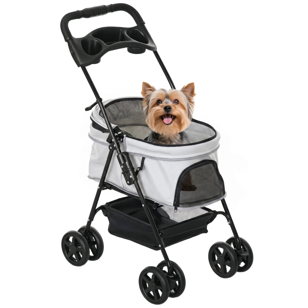 Carrello per Cani Piccoli con 4 Ruote e Finestre ¨C zephmum ¨C Grigio 67x45x96 cm