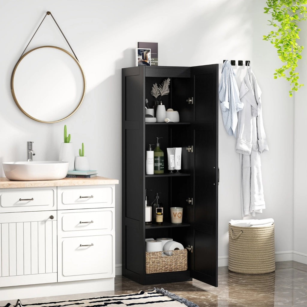 Mobile da terra indipendente a 4 ripiani con porta-Credenza stretta per sala da pranzo e cucina e soggiorno e bagno Nero