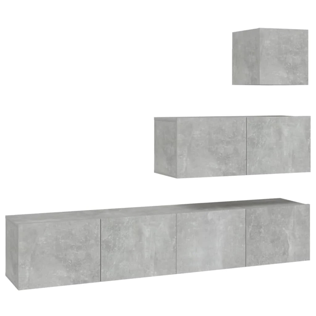 Set di mobili da 4 pezzi tra cui armadio credenza mobile TV televisore per soggiorno camera da letto salotto legno ingegnerizzato grigio 02_0024706
