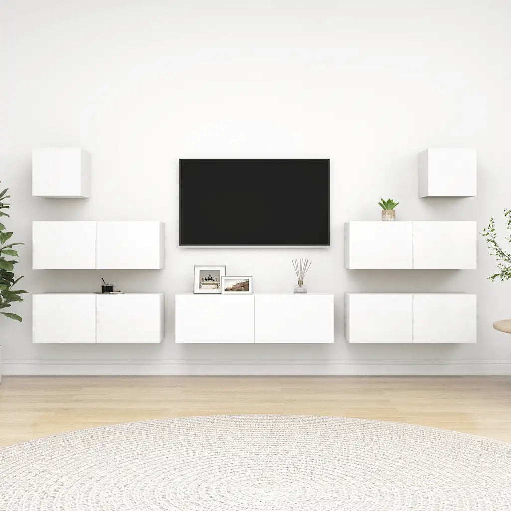 Set Mobili Porta TV 7 pz-Set di 7 Credenza per TV Bianco in Legno Multistrato 857494