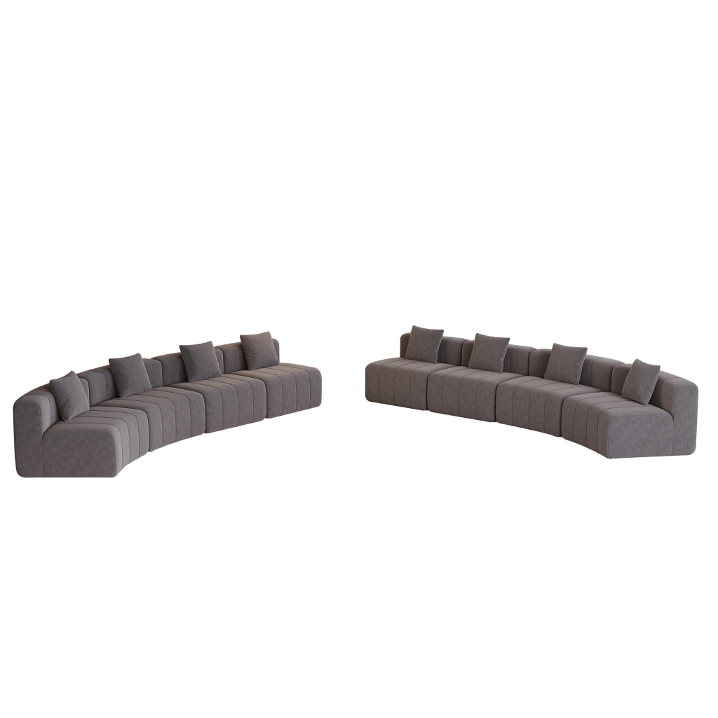 Divano modulare curvo - con 2 cuscini e design semicircolare - in ciniglia - grigio