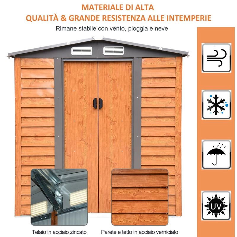 CASETTA DA GIARDINO IN ACCIAIO E PP CON PRESE D'ARIA 197X160X178-201CM