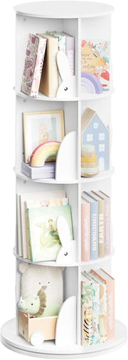 Libreria per Bambini Rotante, Libreria Girevole a 4 Livelli, Porta Libri per Soggiorno, Studio, Ufficio, Scaffale in Legno Autoportante