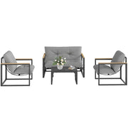 Set di mobili da giardino a 4 posti; divano a 2 posti e 2 poltrone; cuscini grigio chiaro; mobili da balcone