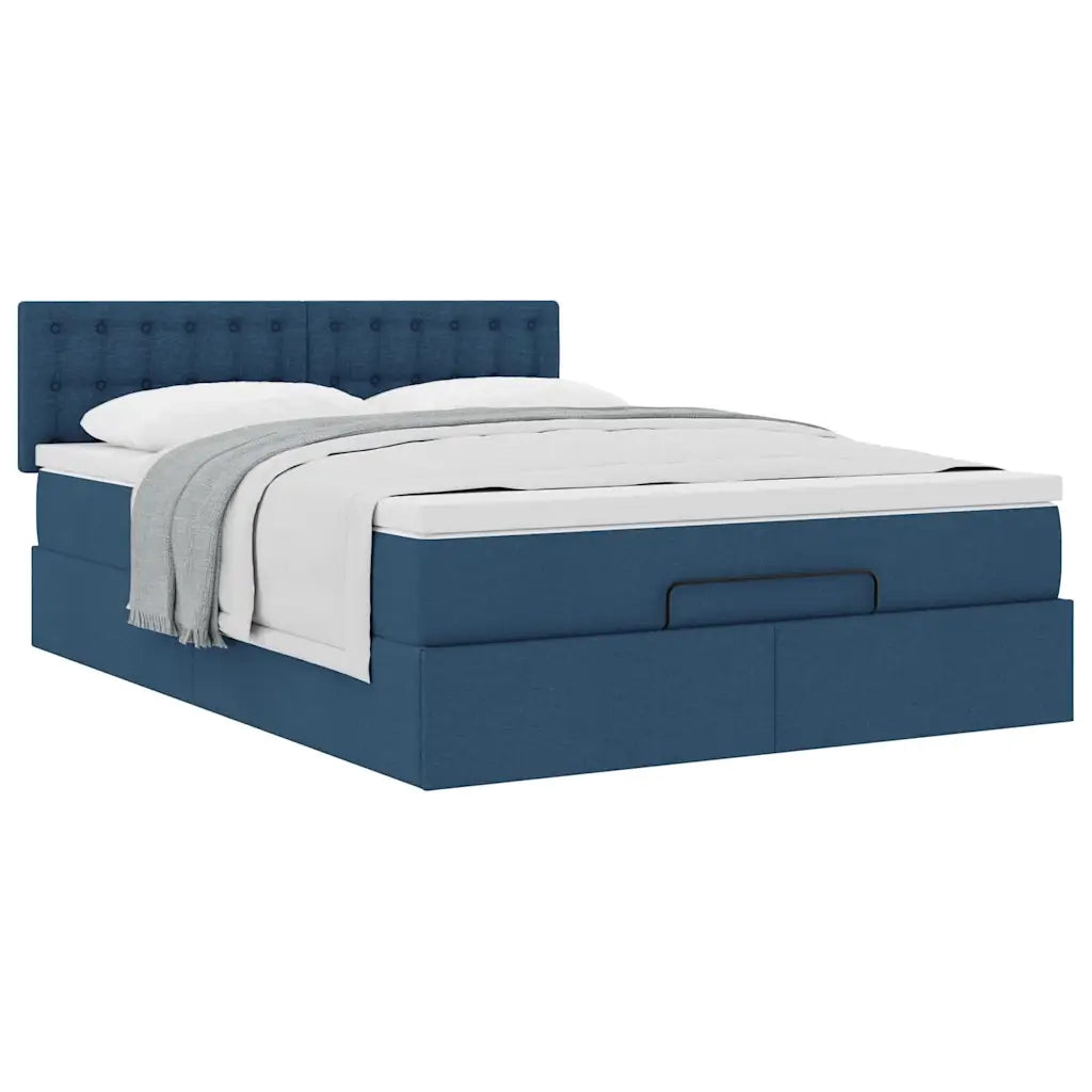 Struttura Letto Pouf con Materasso Blu 140x200cm in Tessuto 3311635