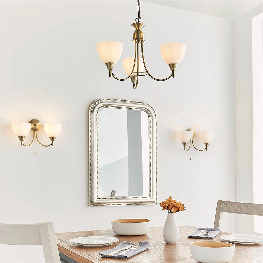Lampadario classico ottone anticato opale 3xE14 Alton Endon