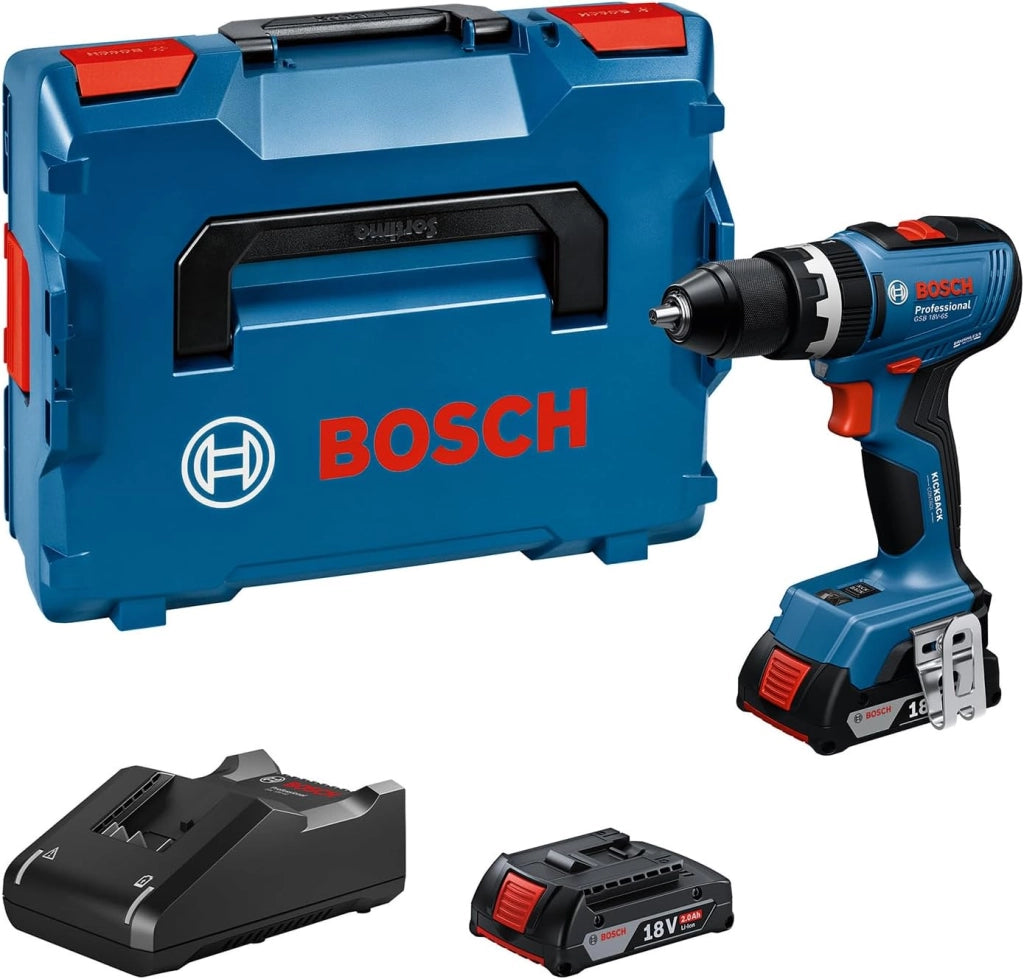 Bosch Professional 18V System Trapano-avvitatore a batteria GSB 18V-65 (motore brushless, lunghezza della testa 175, incl. 2 batterie ProCORE18V 4.0Ah, L-BOXX)