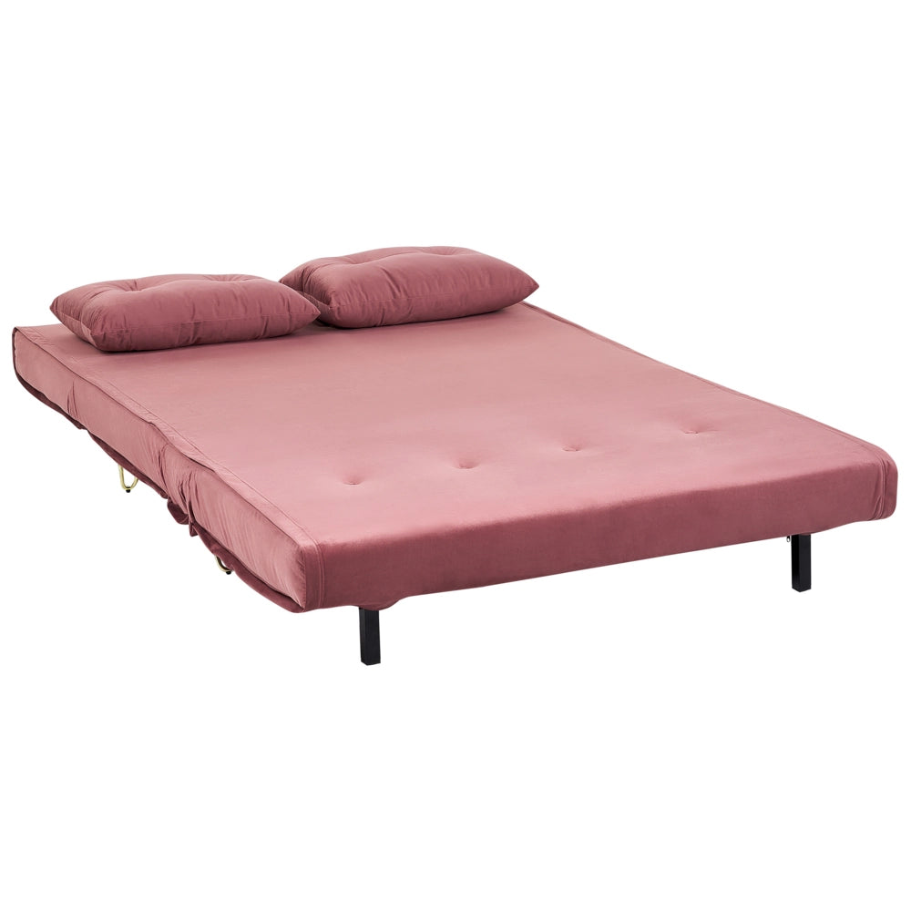 Divano Letto a 2 posti in velluto rosa con gambe in metallo senza braccioli 2 cuscini gambe metallo glamour