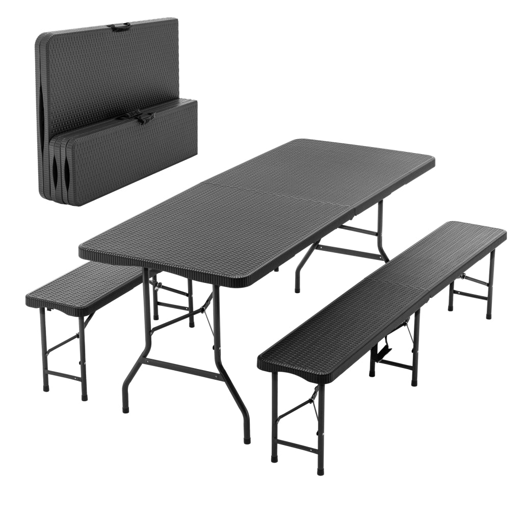 Set tavolo da picnic pieghevole 3 pezzi 6 ft con 2 panche, piano HDPE, chiusura di sicurezza, nero