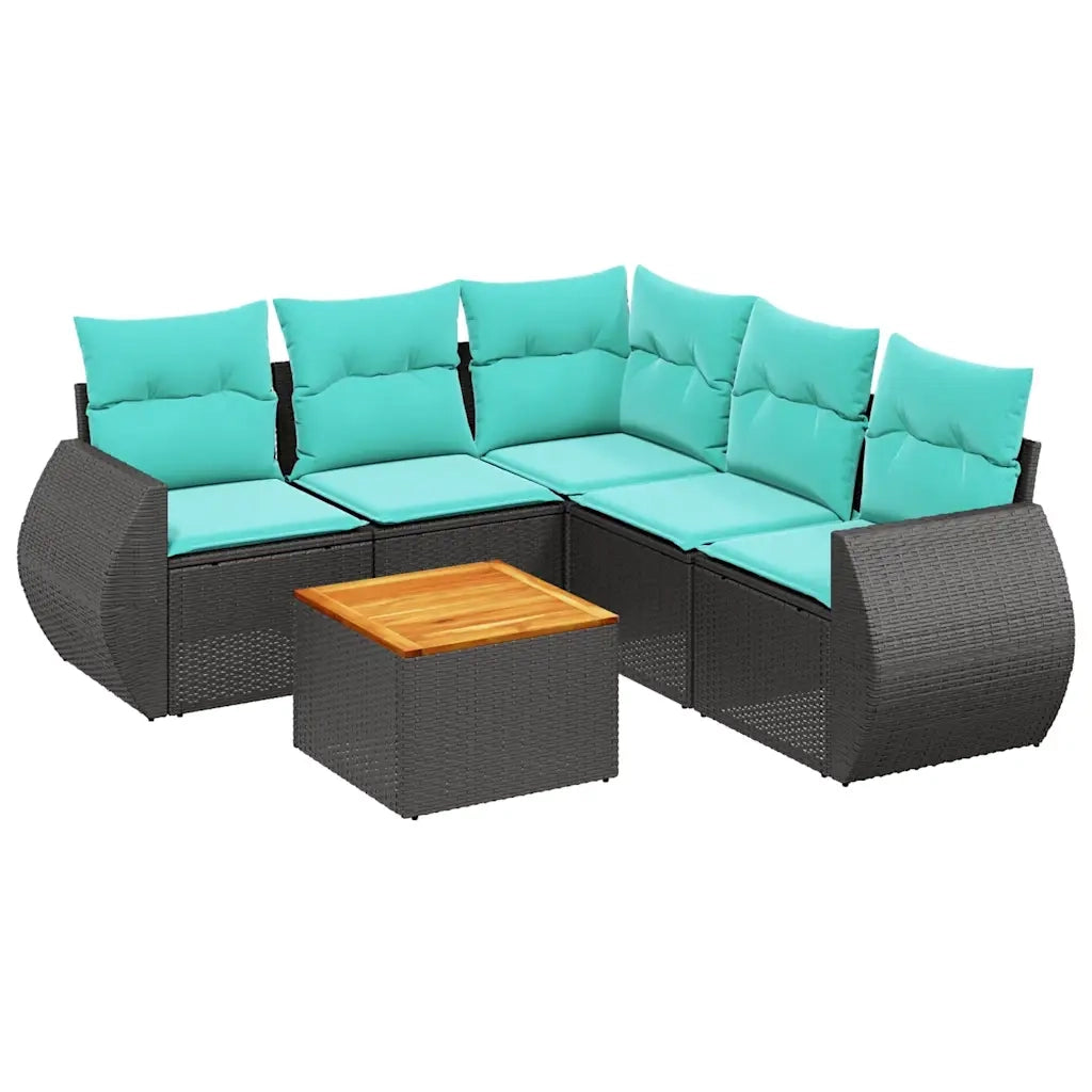 Set Divani da Giardino 6 pz con Cuscini Nero in Polyrattan 3225000