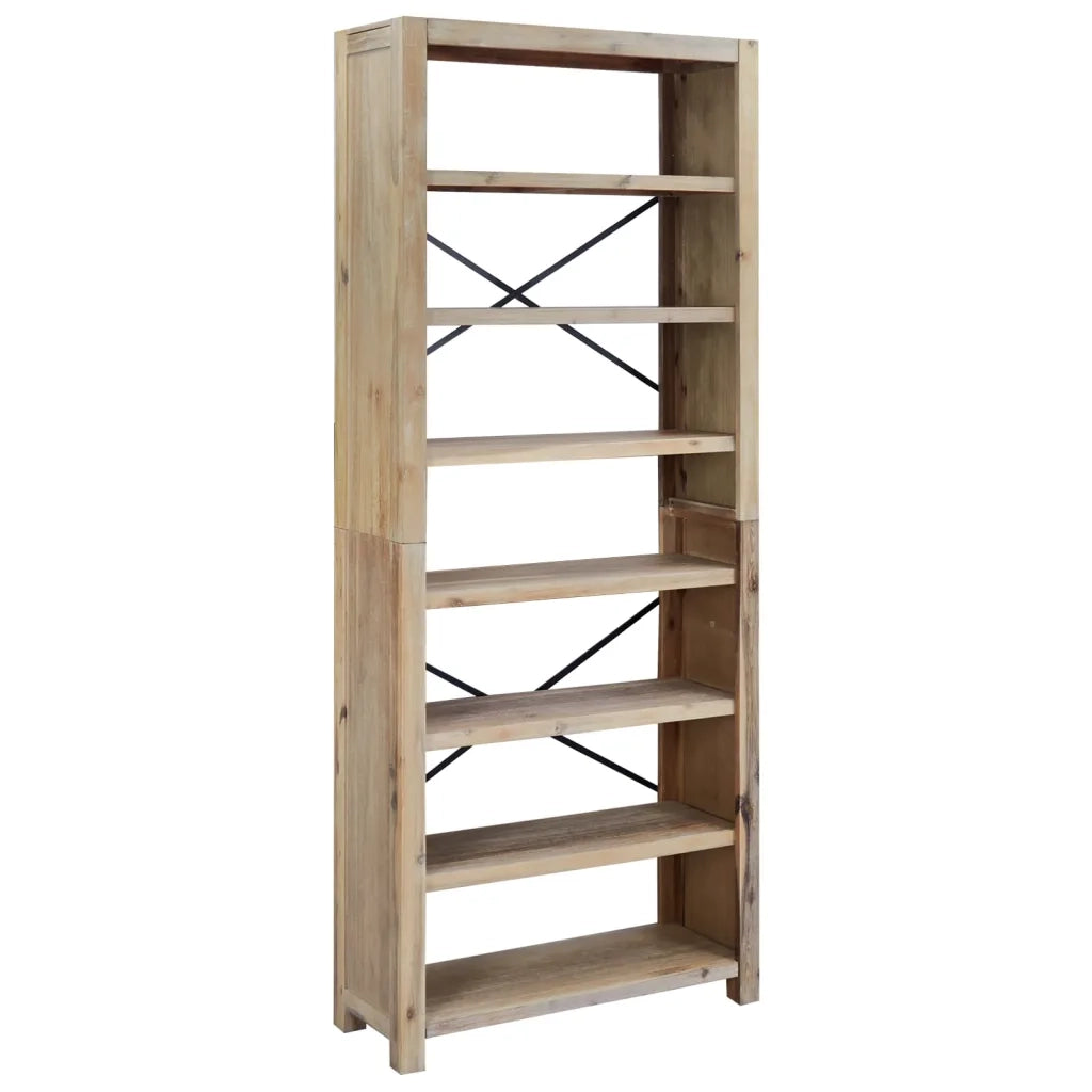 Libreria a 7 Ripiani-Scaffale per Libri-Mobile di Stoccaggio 80x30x200 cm in Legno Massello di Acacia