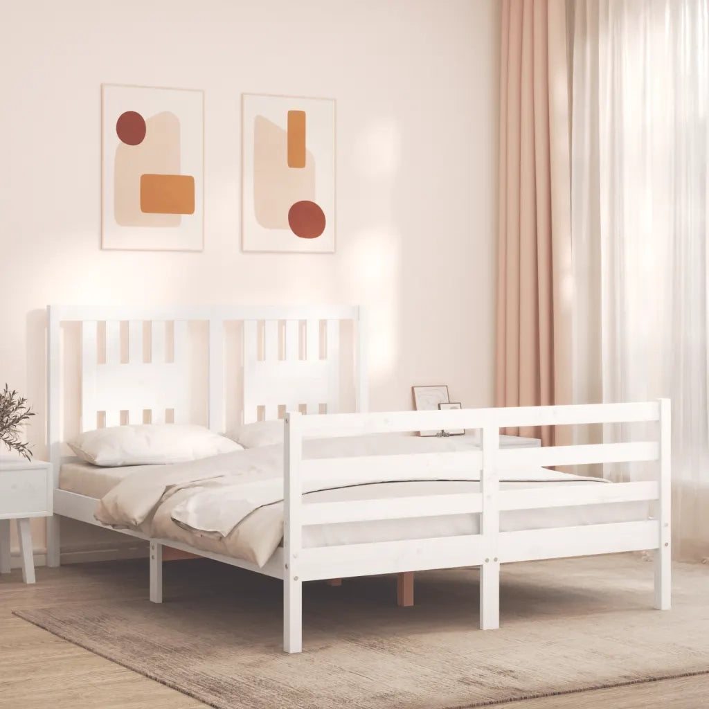 Giroletto con Testiera-Struttura Letto con testiera Bianco 140x200 cm in Legno Massello 764629