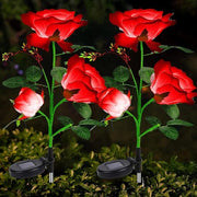 Illuminazione esterna alimentata da energia solare - Lampade solari da 2 pezzi con 6 grandi fiori rosso porpora - impermeabili per via, giardino, matrimonio, festa, cancello