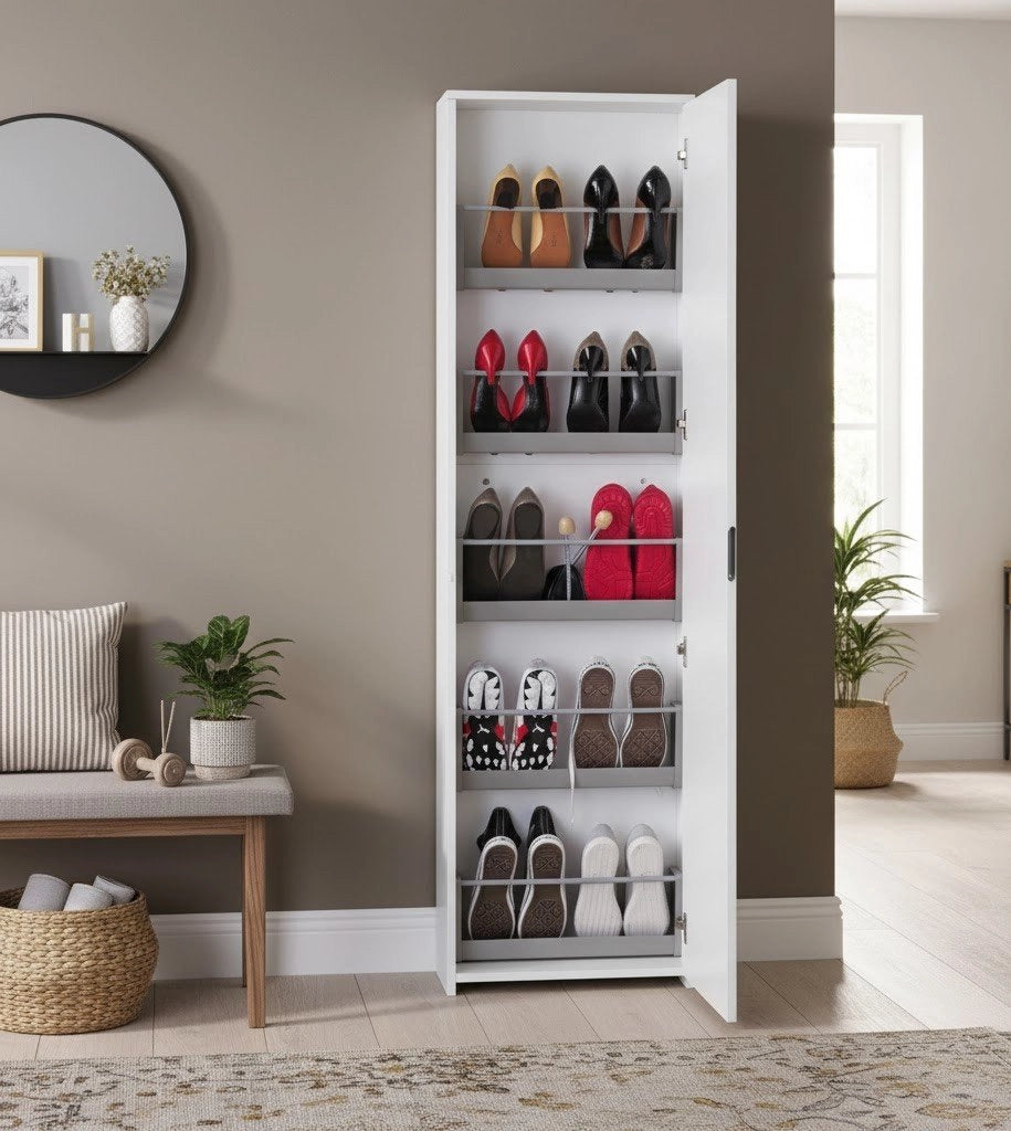 Mobile Portascarpe Amonature, Scarpiera 10 Paia Made in Italy, 50x18x178h cm Bianco