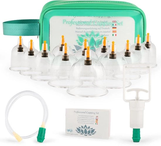 Set di terapia di cupping cinese, 12 valvole di aspirazione del vuoto in sacchetto con maniglia di pompa + cavo di estensione, massaggi per schiena/collo