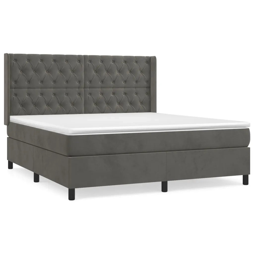 Giroletto a Molle con Materasso Grigio Scuro 160x200 cm Velluto 3132868