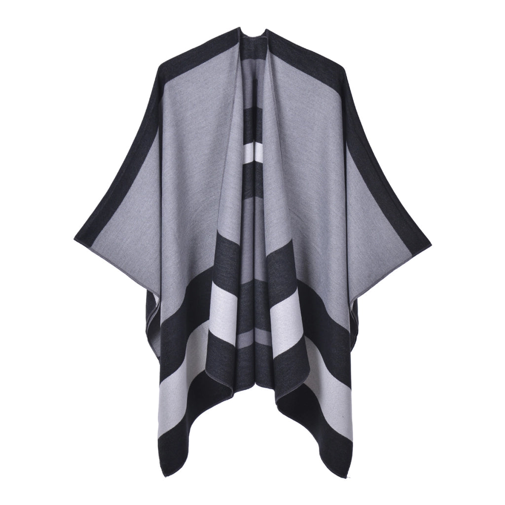 Nuovo scialle/scialle double-face, elegante mantello a righe per donna