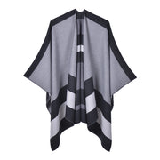 Nuovo scialle/scialle double-face, elegante mantello a righe per donna