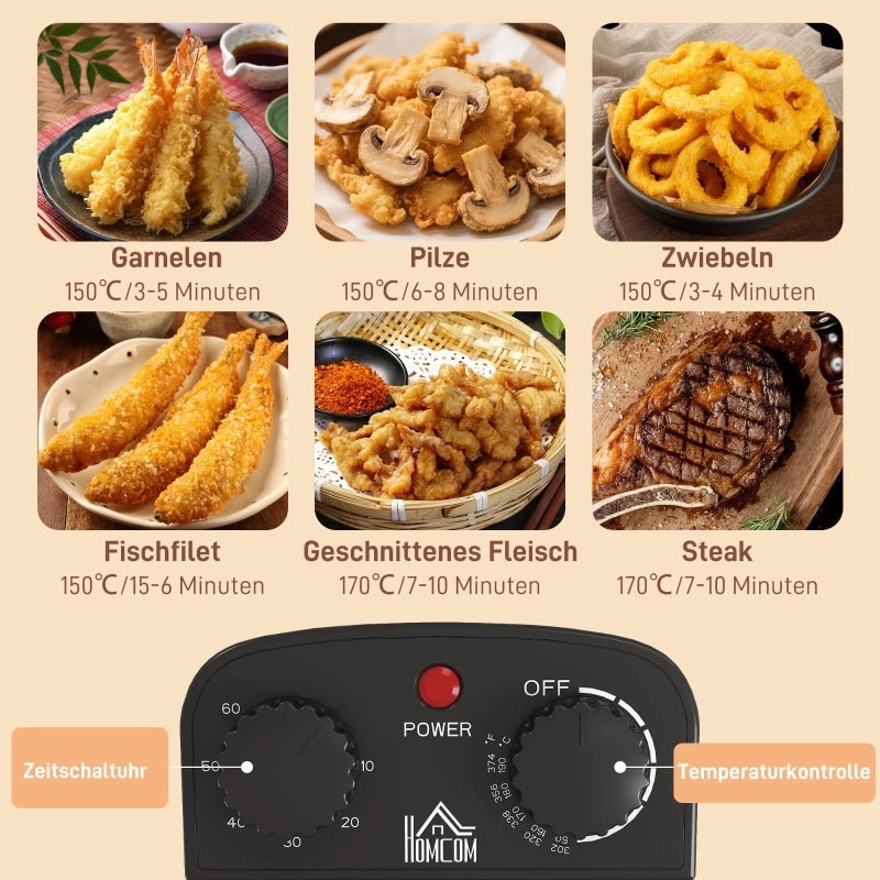 Friggitrice ad aria da 5 litri, con temperatura e timer regolabili, contenitore dell'olio rimovibile, obl¨° di visualizzazione, protezione contro il