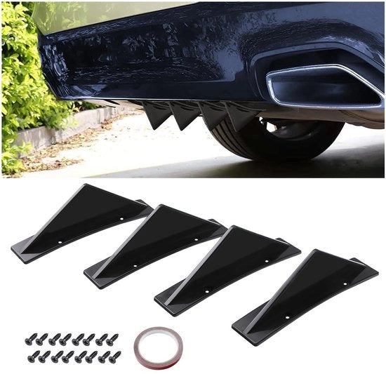 Kit di diffusione spoiler posteriore a 4 pezzi - spoiler a forma di triangolo - materiale ABS - nero/carbonio - 15 cm - inclusi viti e adesivo