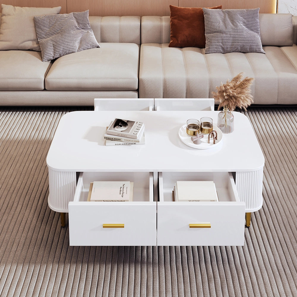 Tavolino da salotto con cassetti - Xylo - Angoli curvi, bianco