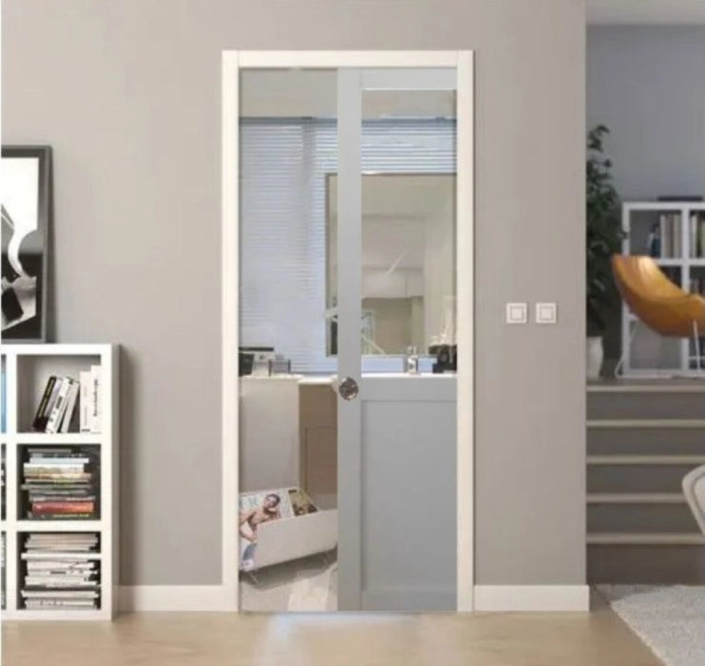Porta Scorrevole Officina Bianca H204 x L93 senza montante + Sistema Pocket e kit di finitura inclusi senza maniglia