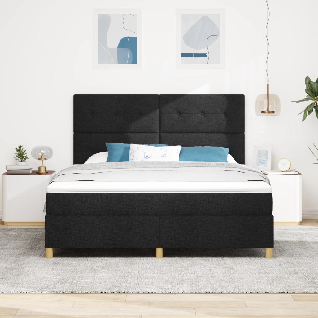 Letto con Rete a Molle e Materasso Nero Super King Tessuto