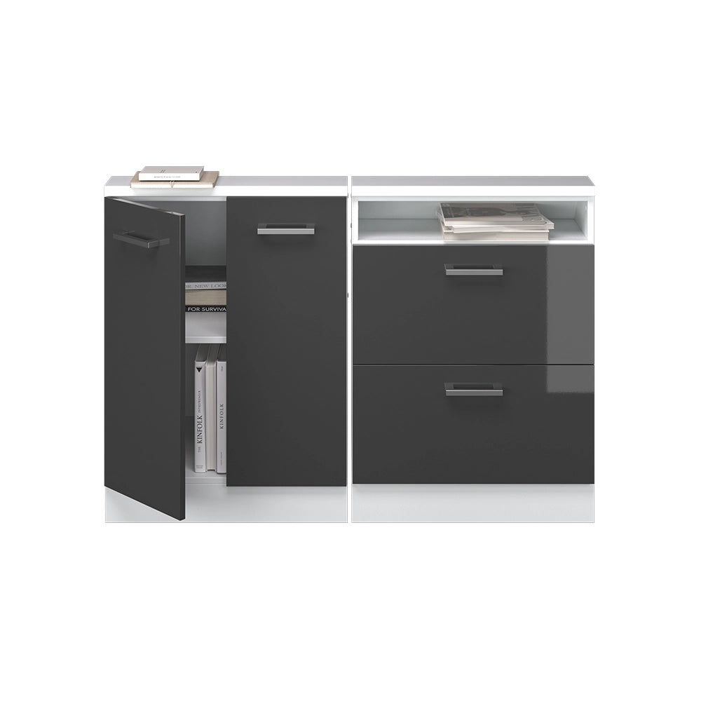 Mobile cucina sottotetto R-Line Antracite lucido/Bianco 120 cm Set di 2 Vicco